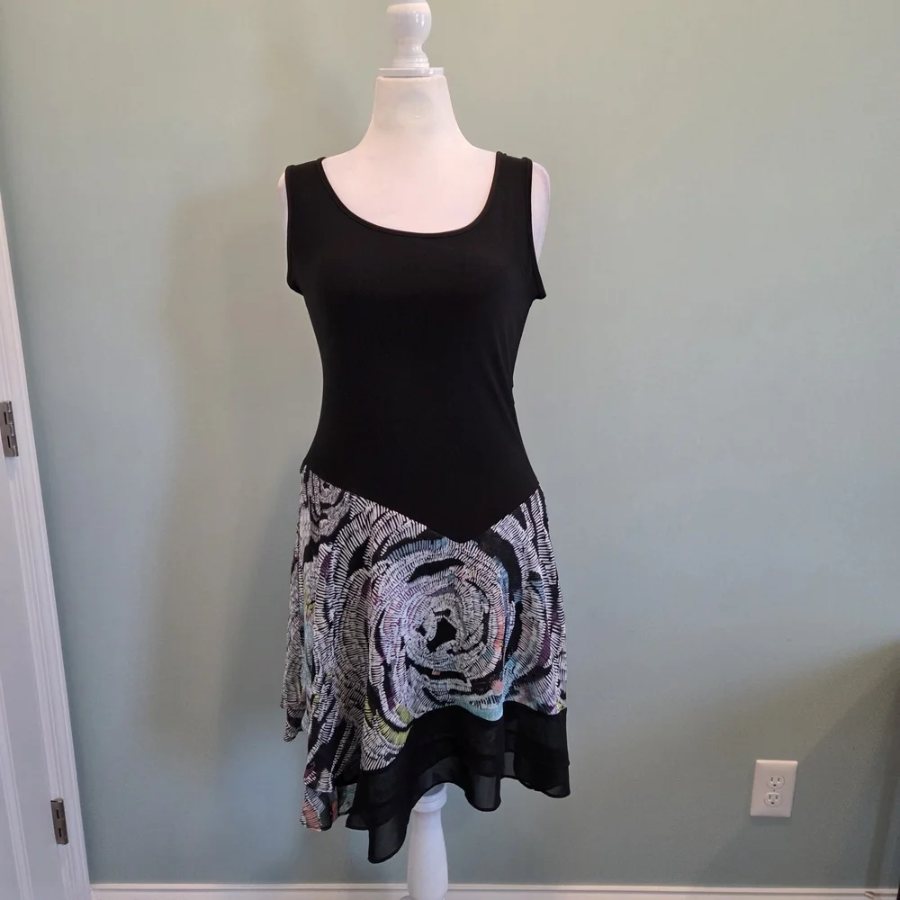 MSK Black With Multi Colored Dress Sleeveless Size Medium Asymmetrical